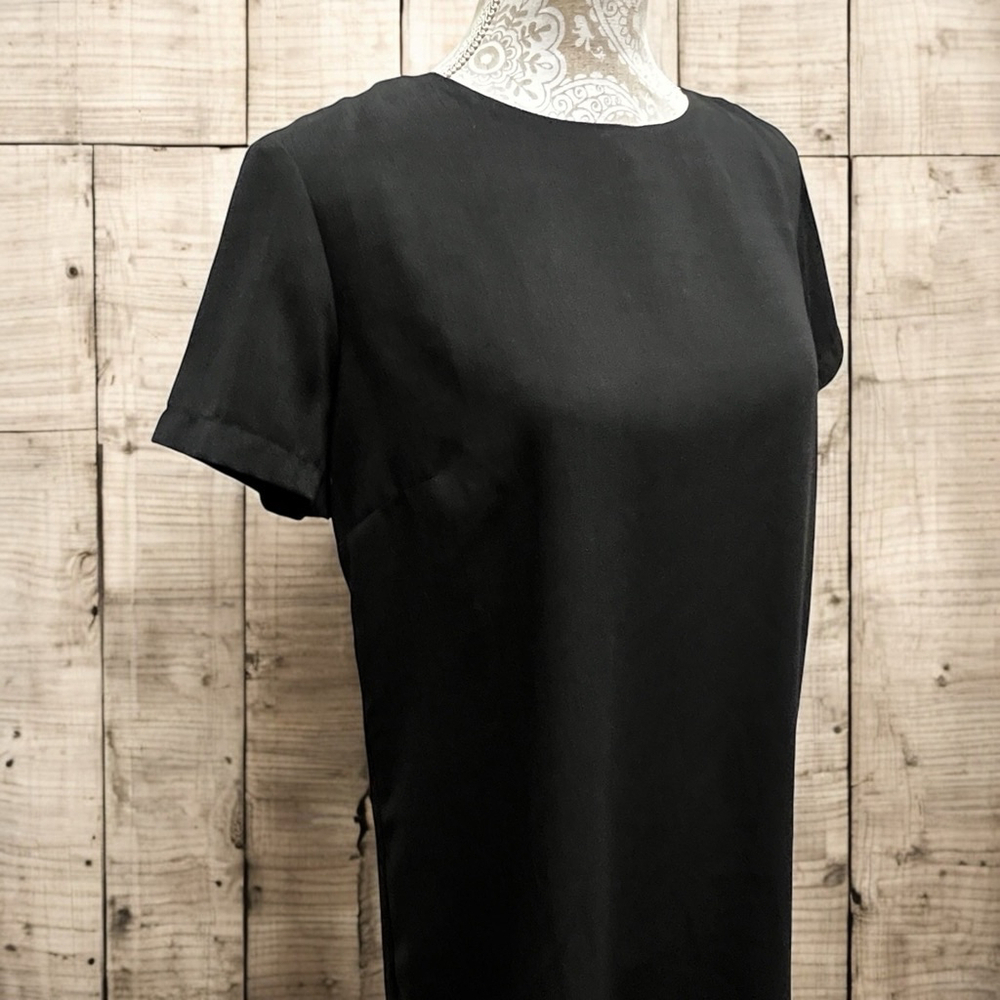 Lulus Black Shift Dress Medium Short Sleeve Gold Zipper Back Casual Chic - Picture 14 of 15